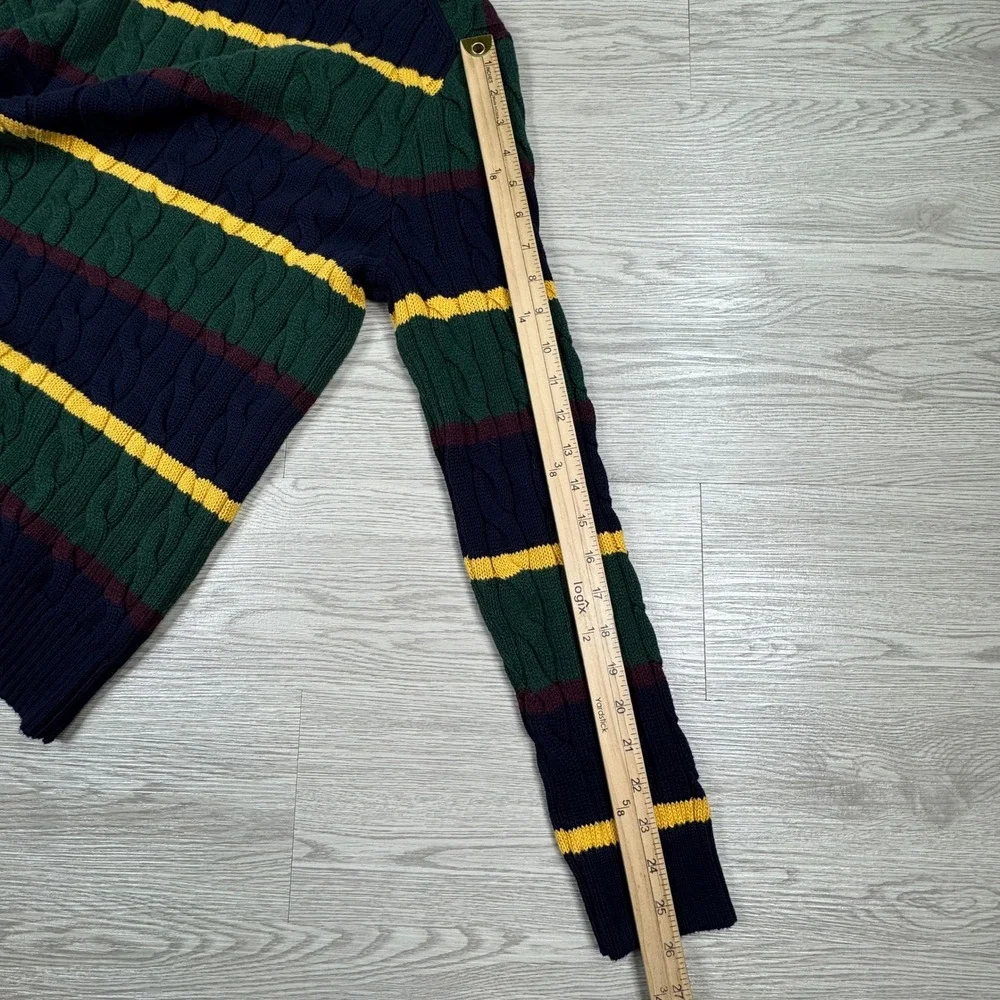 Polo Ralph Lauren Mens Cable Knit Striped Crewneck Sweater Cotton Medium